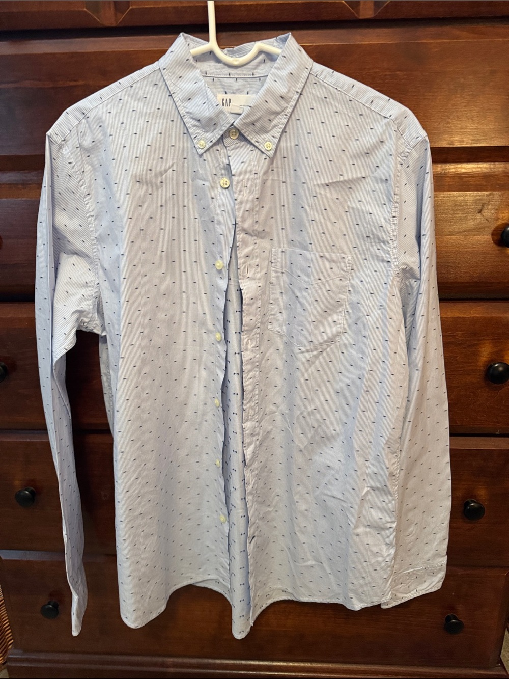 GAP Men's Light Blue Button-Down Shirt with Micro Dot Pattern